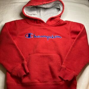 Champion Scarlet Hoodie with Blue Logo